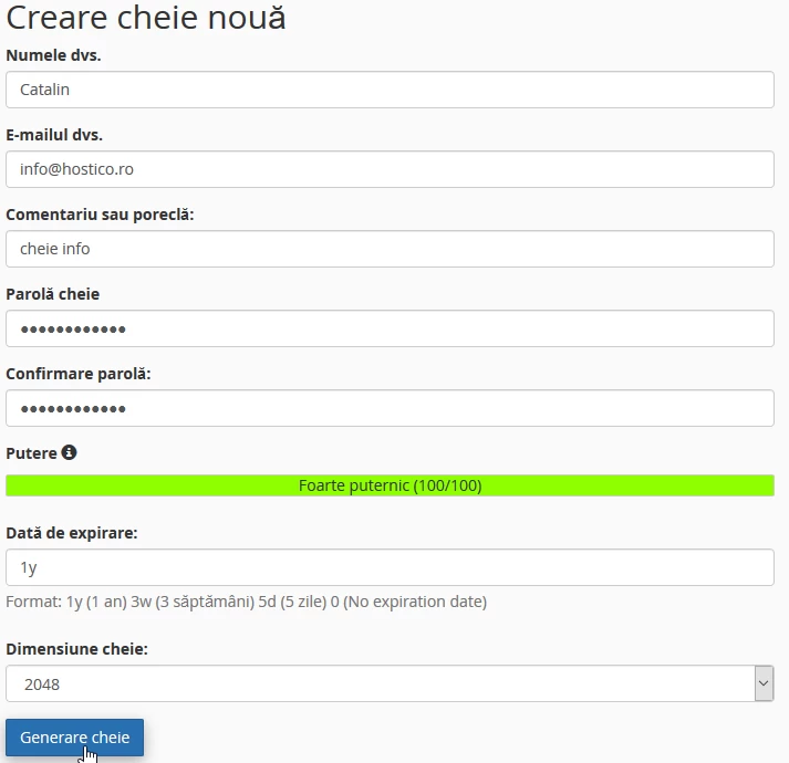 Creare cheie noua
