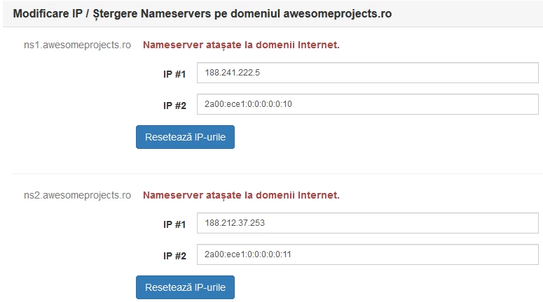 Vizualizare namesevere create