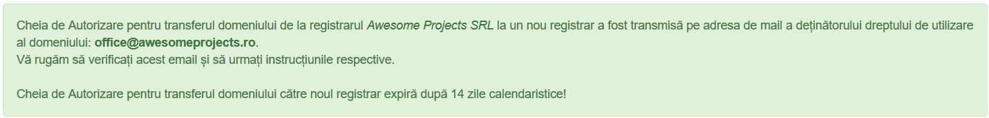 Eliberare cheie de transfer pe e-mail