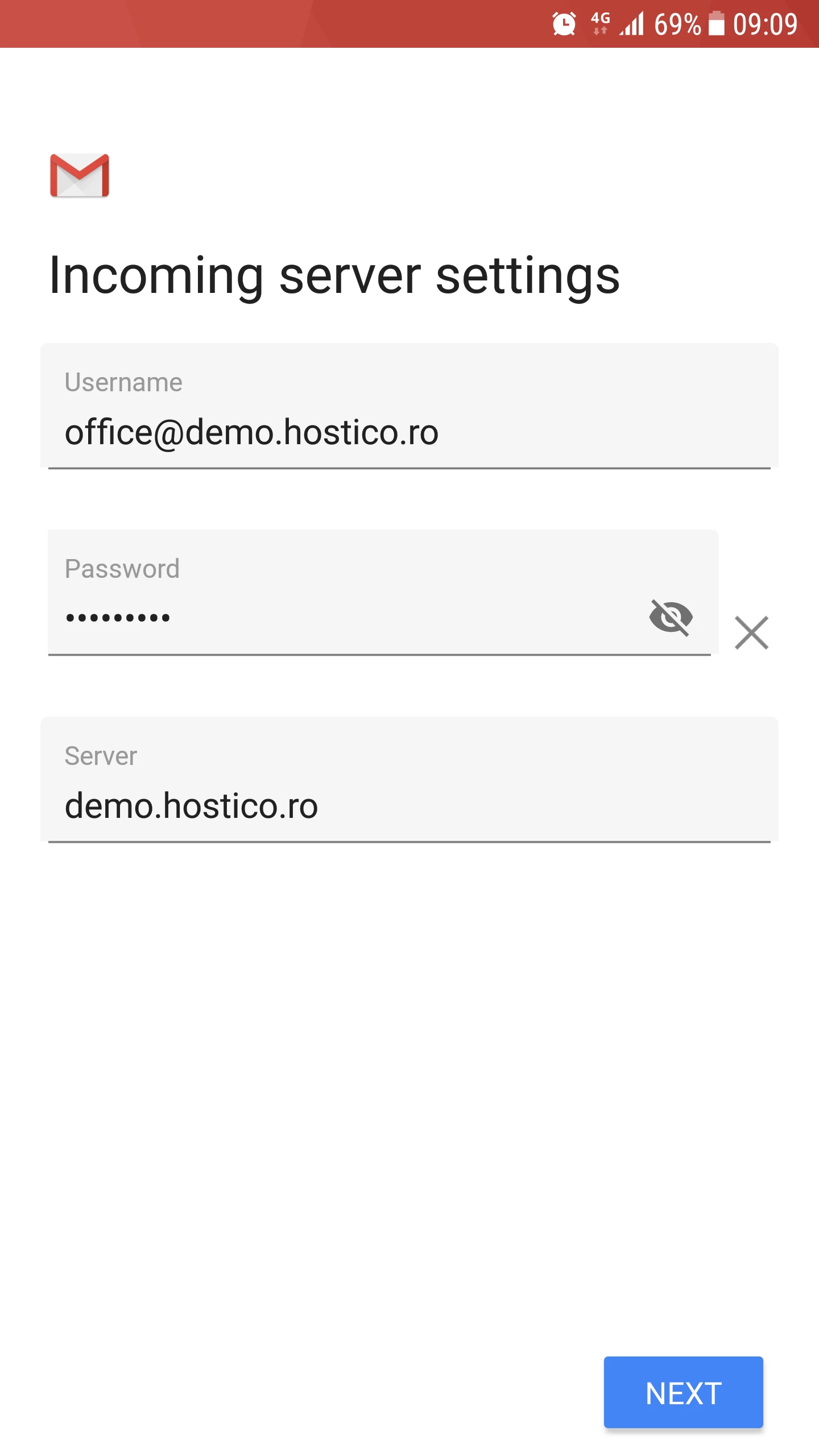 Incoming server settings