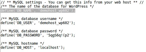 Cod linie de forma define('DB_NAME'