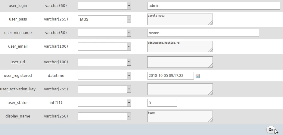 Modificari in baza de date 