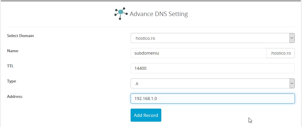 Editare DNS setting webuzo