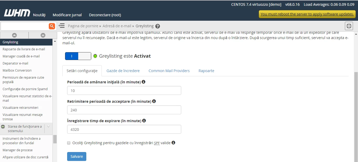 Activare Greylisting pe domeniu
