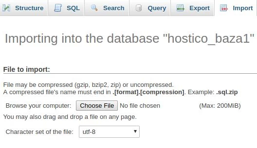 Importarea baza de date local