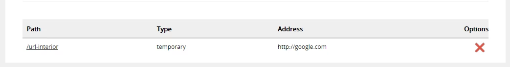 Stergere redirects panou webuzo