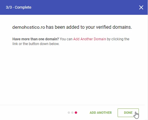 Finalizare adăugare domeniu