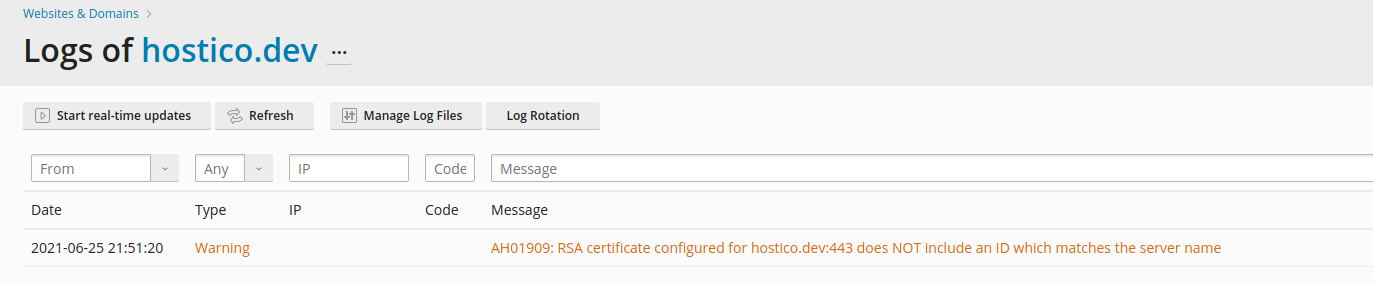 hostico , log , plesk 