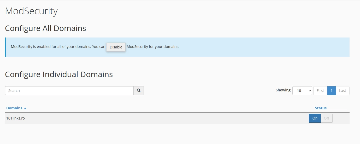 Activare sau Dezactivare functie ModSecurity cPanel