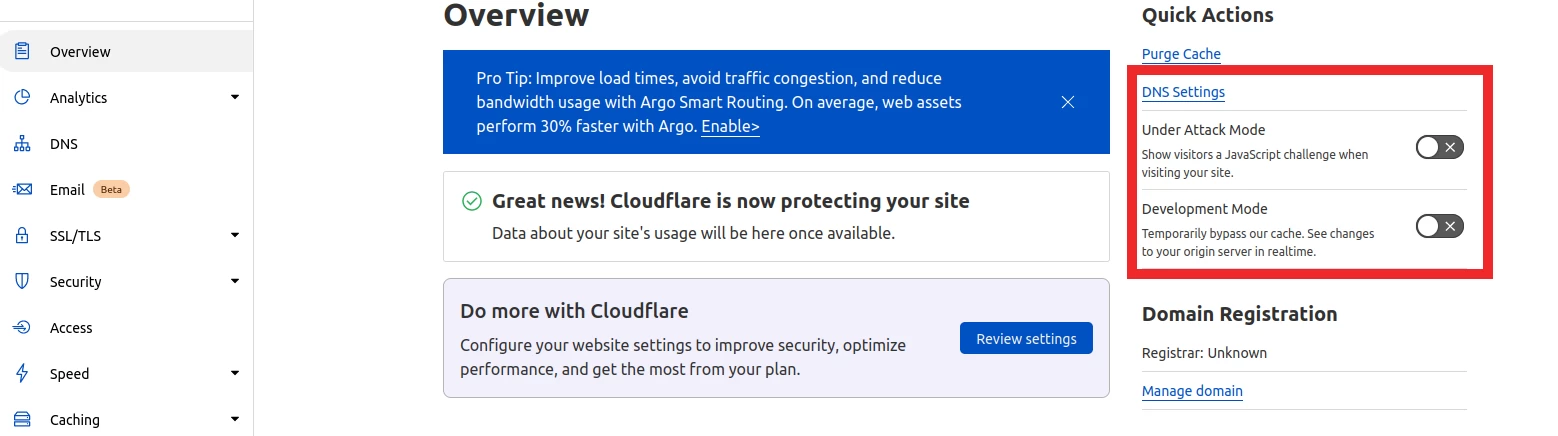 Activating Under Attack Mode